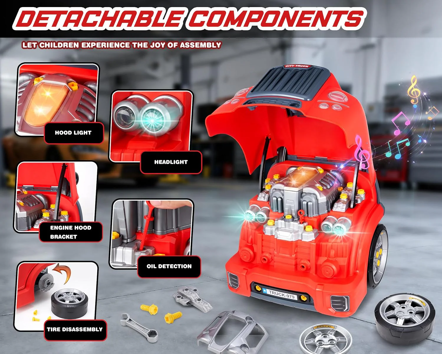 Interactive Truck Engine Toy with Removable Parts - Lights, Sounds, and Fun for Young Mechanics -Unleash their Creativity and Motor Skills with this Truck Engine Toy- Ideal Gift for 3-5-Year-Old Boys