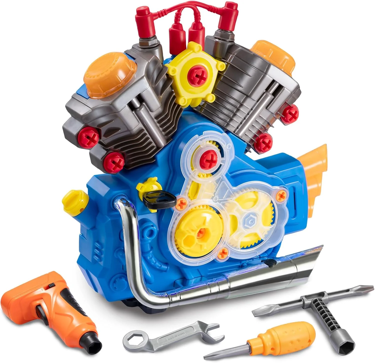 Engine Building Kit, Kids Mechanic Repair Set for Kids Motorcycle Engine，Take Apart Toys-42pc Playset，STEM Engine Model Kit Toy with Cool Lights&Sounds，Educational Toys for 3+ Year Old