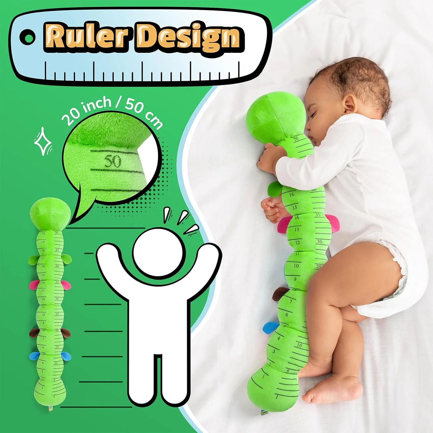Baby Toys 6-12 Months Musical Caterpillar,Stuffed Animals Infant Toys 0-6 Months Sensory Toy with Ruler Design,Crinkle&Ring Bell,Baby Teething Toys for Tummy Time Boy Girl Gifts