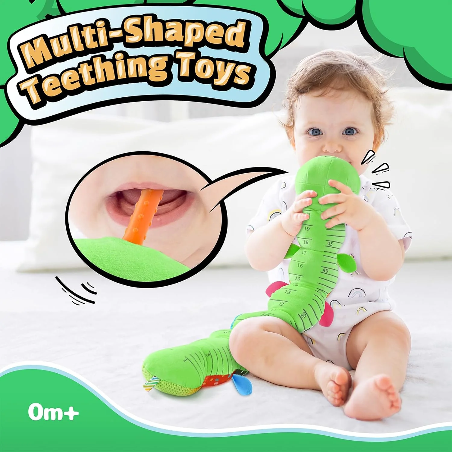 Baby Toys 6-12 Months Musical Caterpillar,Stuffed Animals Infant Toys 0-6 Months Sensory Toy with Ruler Design,Crinkle&Ring Bell,Baby Teething Toys for Tummy Time Boy Girl Gifts