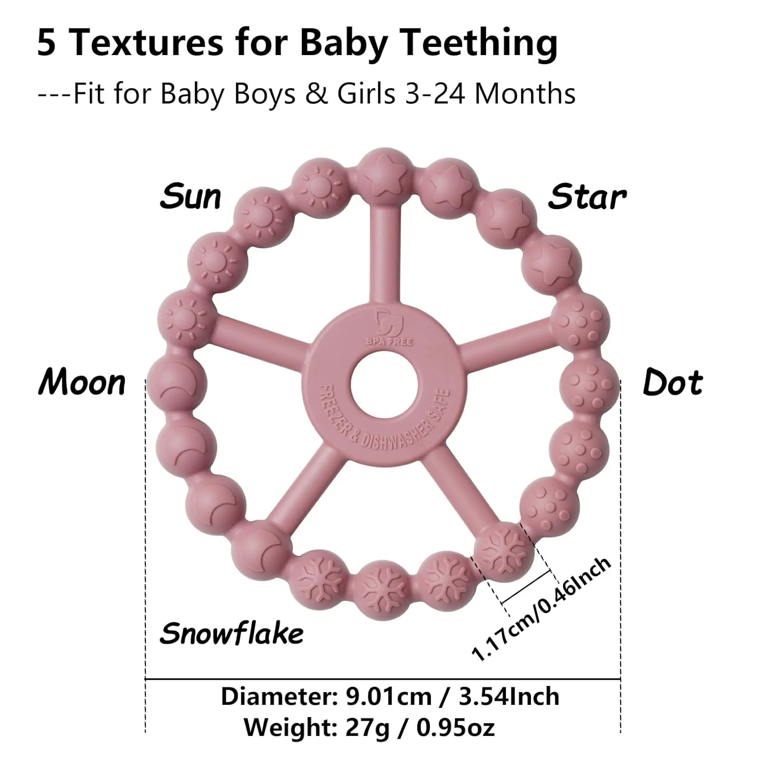 3 Pack Ring Teether Baby Infant Toys, Baby Essentials, Silicone Teething Ring Toys for Babies 0-6 Months, Toddler Teethers 6-12 Months 12-24 Months, Infant Teething Relief, Purple Pink White